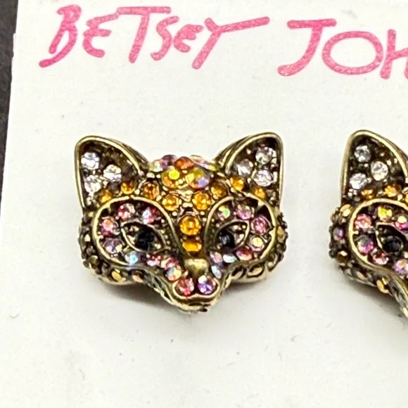 Betsey Johnson Gold and Pink Fox Earrings - Picture 3 of 5